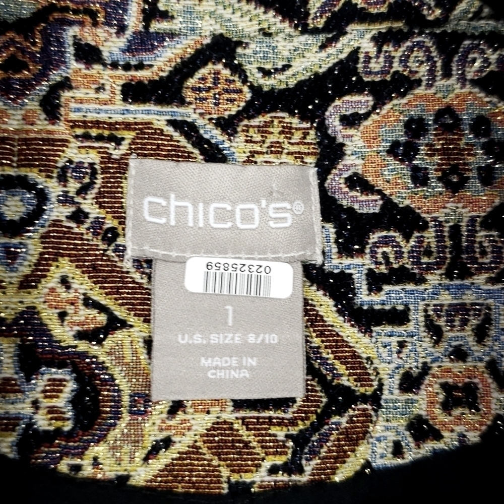 Chico's Fringe trim Jacquard Topper jacket size 1 =M/8 - Picture 9 of 12